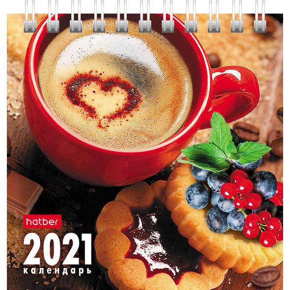 Календарь ДОМИК настольный 101х101мм бум. мелован. на гребне КВАДРАТ на 2021г-Coffee Time- , 